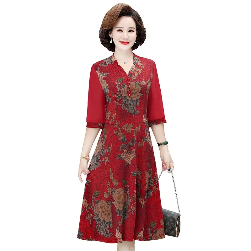 5XL 6XL Middle-aged Woman V Collar Casual Chiffon Half sleeve Dress Women Beach Women's Dress Patchwork Midi Dresses
5XL 6XL Middle-aged Woman V Collar Casual Chiffon Half sleeve Dress Women Beach Women's Dress Patchwork Midi Dresses