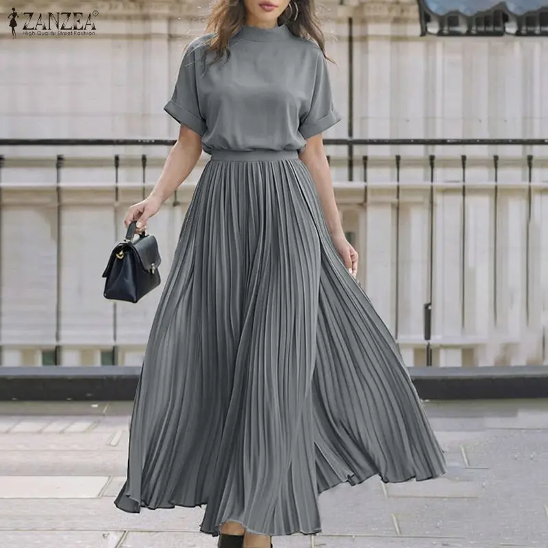 ZANZEA Women's Skirt Suits Mock Neck Short Sleeve Blouse & A-Line Pleated Maxi Skirt 2 Piece Sets Streetwear Skirt Sets Outfits
ZANZEA Women's Skirt Suits Mock Neck Short Sleeve Blouse & A-Line Pleated Maxi Skirt 2 Piece Sets Streetwear Skirt Sets Outfits