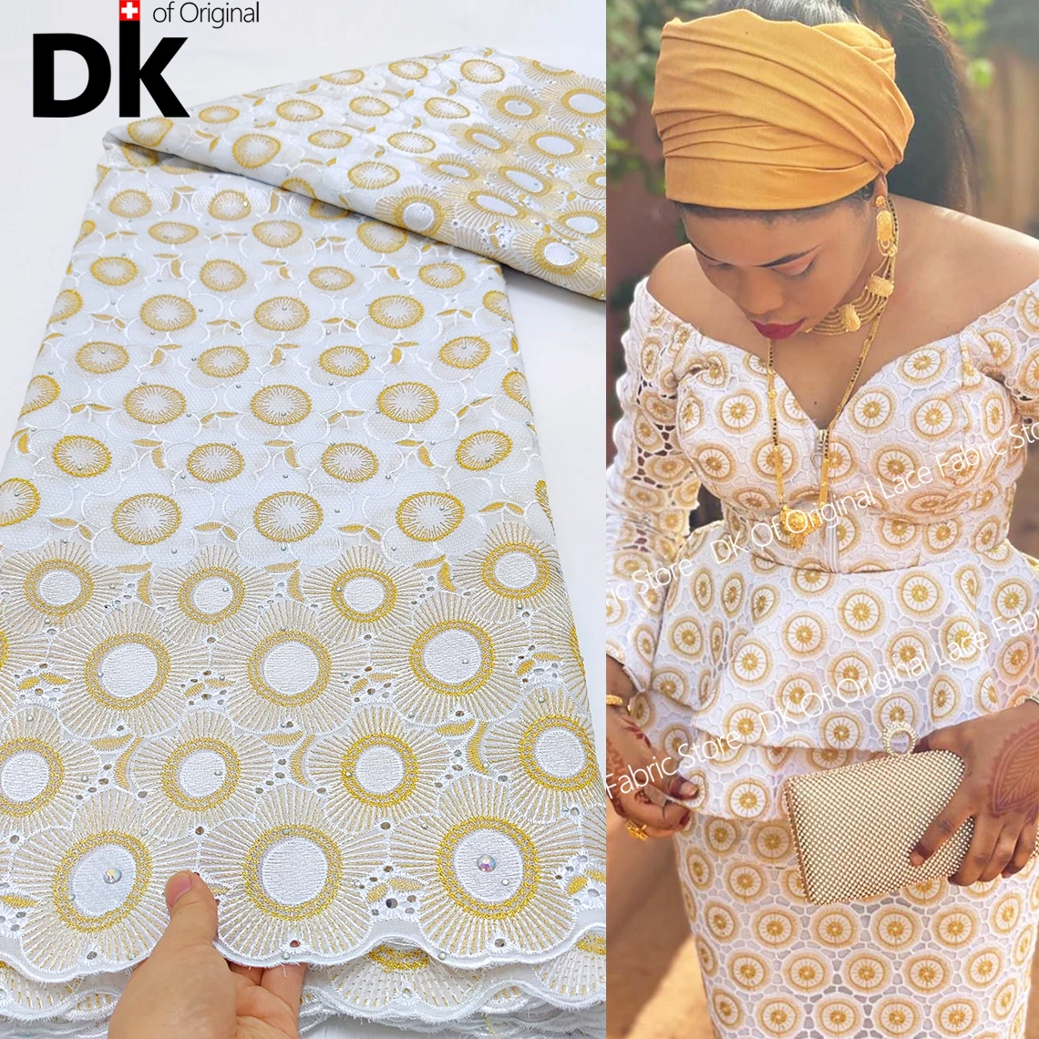Gold And White Cotton Lace Swiss Voile Dry Lace African High Quality Embroidery 100% Cotton Women Wedding Gown Laces Material
Gold And White Cotton Lace Swiss Voile Dry Lace African High Quality Embroidery 100% Cotton Women Wedding Gown Laces Material