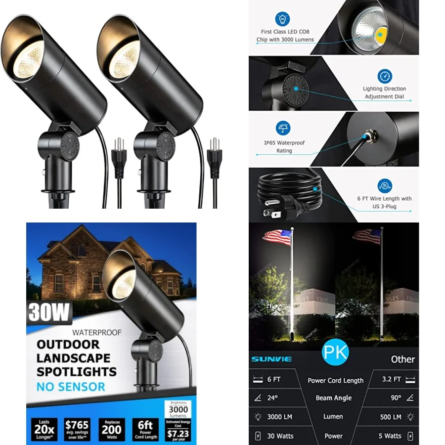 30W Spot Lights Outdoor LED Spotlight 120V 3000LM Ultra Bright Flag Pole Light with Metal Stake, Warm White Flood Light Landsca
30W Spot Lights Outdoor LED Spotlight 120V 3000LM Ultra Bright Flag Pole Light with Metal Stake, Warm White Flood Light Landsca