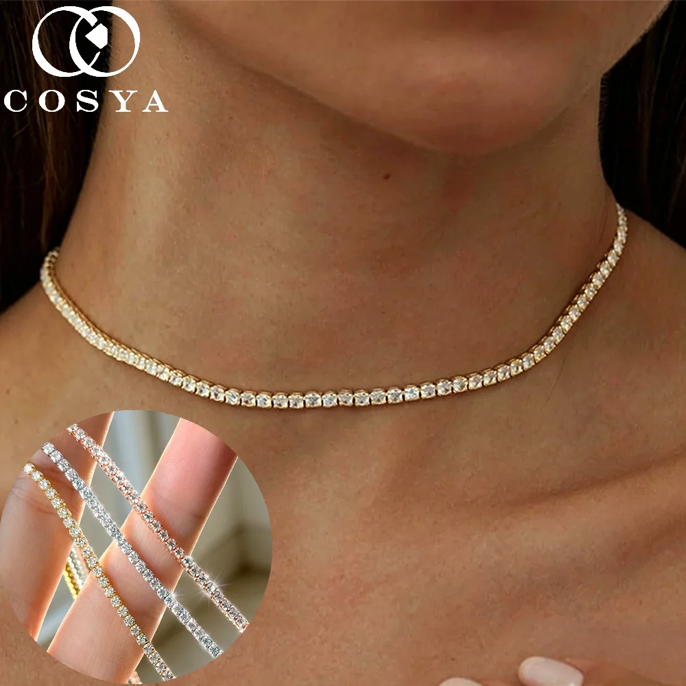 COSYA 2mm Moissanite Tennis Necklace for Women 100% S925 Silver 18K Rose Gold Plated Sparkling Choker Chain Fine Party Jewelry
COSYA 2mm Moissanite Tennis Necklace for Women 100% S925 Silver 18K Rose Gold Plated Sparkling Choker Chain Fine Party Jewelry