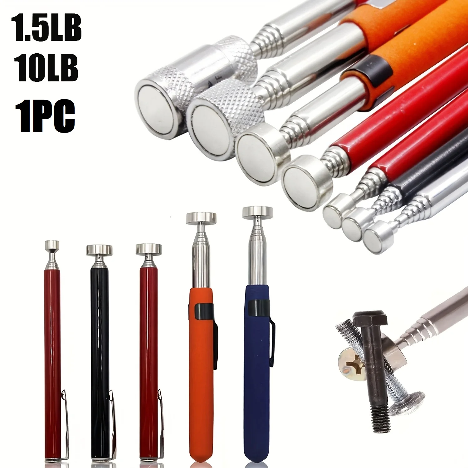 1PC Stainless Steel Magnetic Pick-Up Stick Retractable 1.5LB/10LB with Clip Iron Bar Absorber Pen Holder Tweezers Tool
1PC Stainless Steel Magnetic Pick-Up Stick Retractable 1.5LB/10LB with Clip Iron Bar Absorber Pen Holder Tweezers Tool