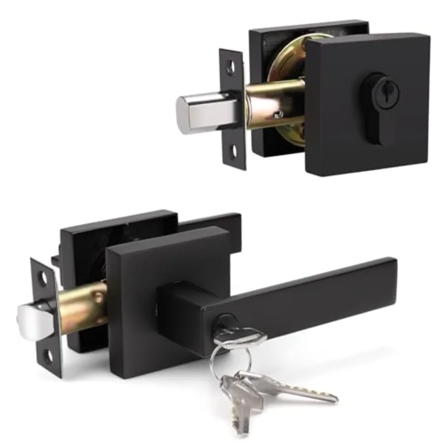 Matte Black Front Door Handle and Deadbolt Set, Keyed Entry Door Handle and Single Cylinder Deadbolt, Heavy Duty Exterior Door
Matte Black Front Door Handle and Deadbolt Set, Keyed Entry Door Handle and Single Cylinder Deadbolt, Heavy Duty Exterior Door