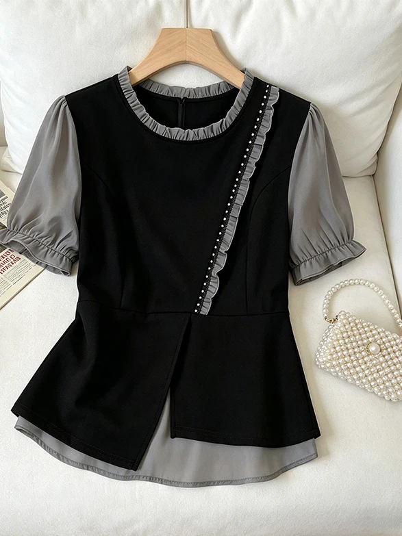 Slimming Effect Wooden Collar Splice Shirt plus Size Women's Fashionable Top Korean Style Short Sleeve Breathable Skin-F...
Slimming Effect Wooden Collar Splice Shirt plus Size Women's Fashionable Top Korean Style Short Sleeve Breathable Skin-F...