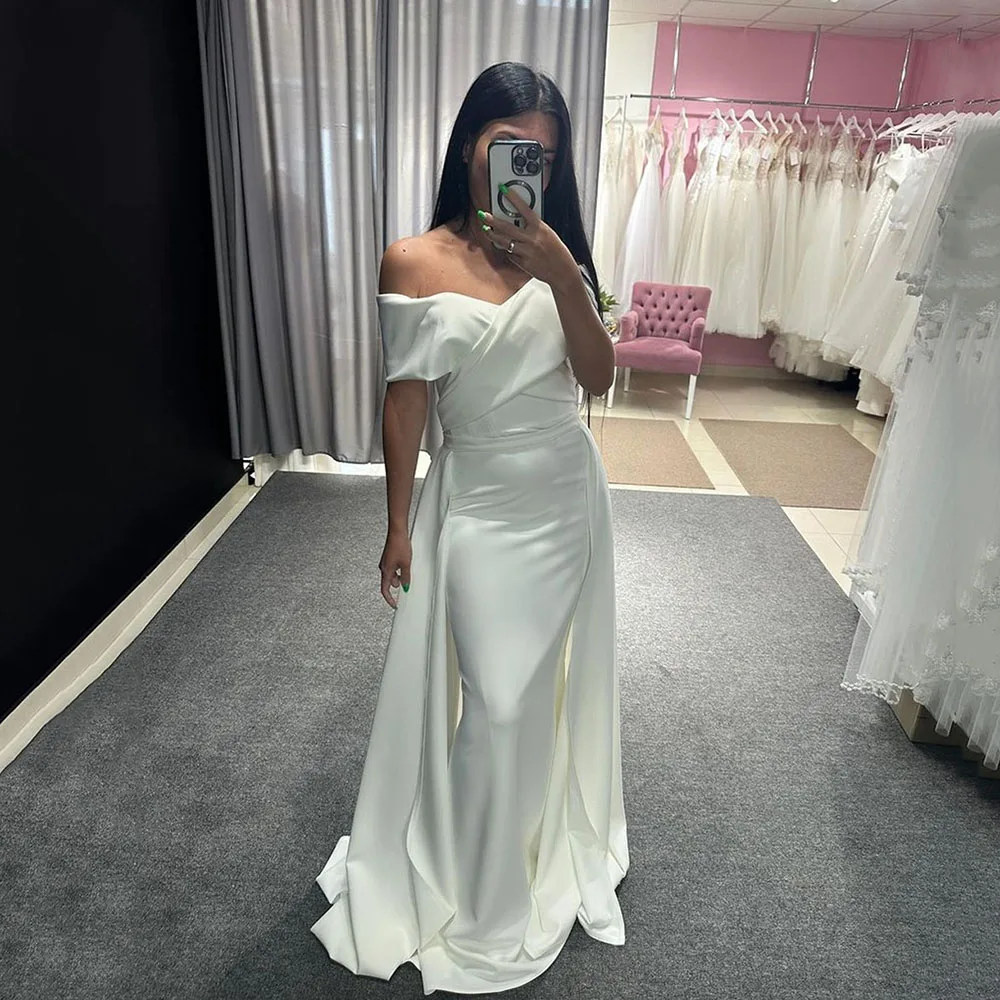 Elegant Mermaid Wedding Dresses Pleated Off The Shoulder Satin Bridal Gowns With Detachable Train Bride Dress robe de mariée
Elegant Mermaid Wedding Dresses Pleated Off The Shoulder Satin Bridal Gowns With Detachable Train Bride Dress robe de mariée