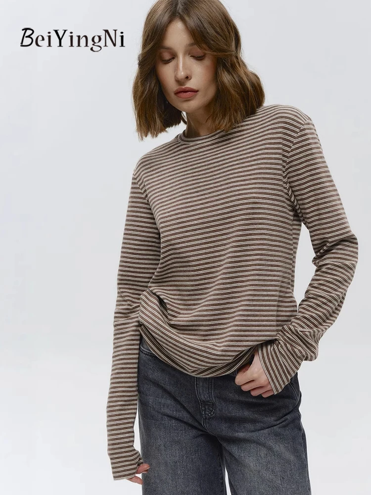 Beiyingni Female y2k T-shirts 2025 Spring Autumn Striped Vintage Long Sleeve Tops for Women Causal Cotton Basic Winter Tee Shirt
Beiyingni Female y2k T-shirts 2025 Spring Autumn Striped Vintage Long Sleeve Tops for Women Causal Cotton Basic Winter Tee Shirt