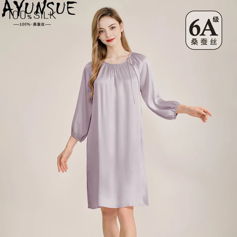 AYUNSUE 100% Silk Night Dress Woman French Style Princess Dresses Solid Color Nightgowns Loose Pajamas for Women Пижама Женская
AYUNSUE 100% Silk Night Dress Woman French Style Princess Dresses Solid Color Nightgowns Loose Pajamas for Women Пижама Женская
