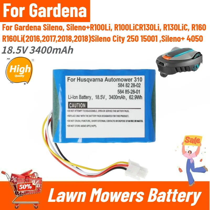High Quality 18.5V 3400mAh Lawn Mowers Battery for Gardena R160Li R130Li R100Li 2018/2017/2016 Mahroboter Sileno+ R100LIC