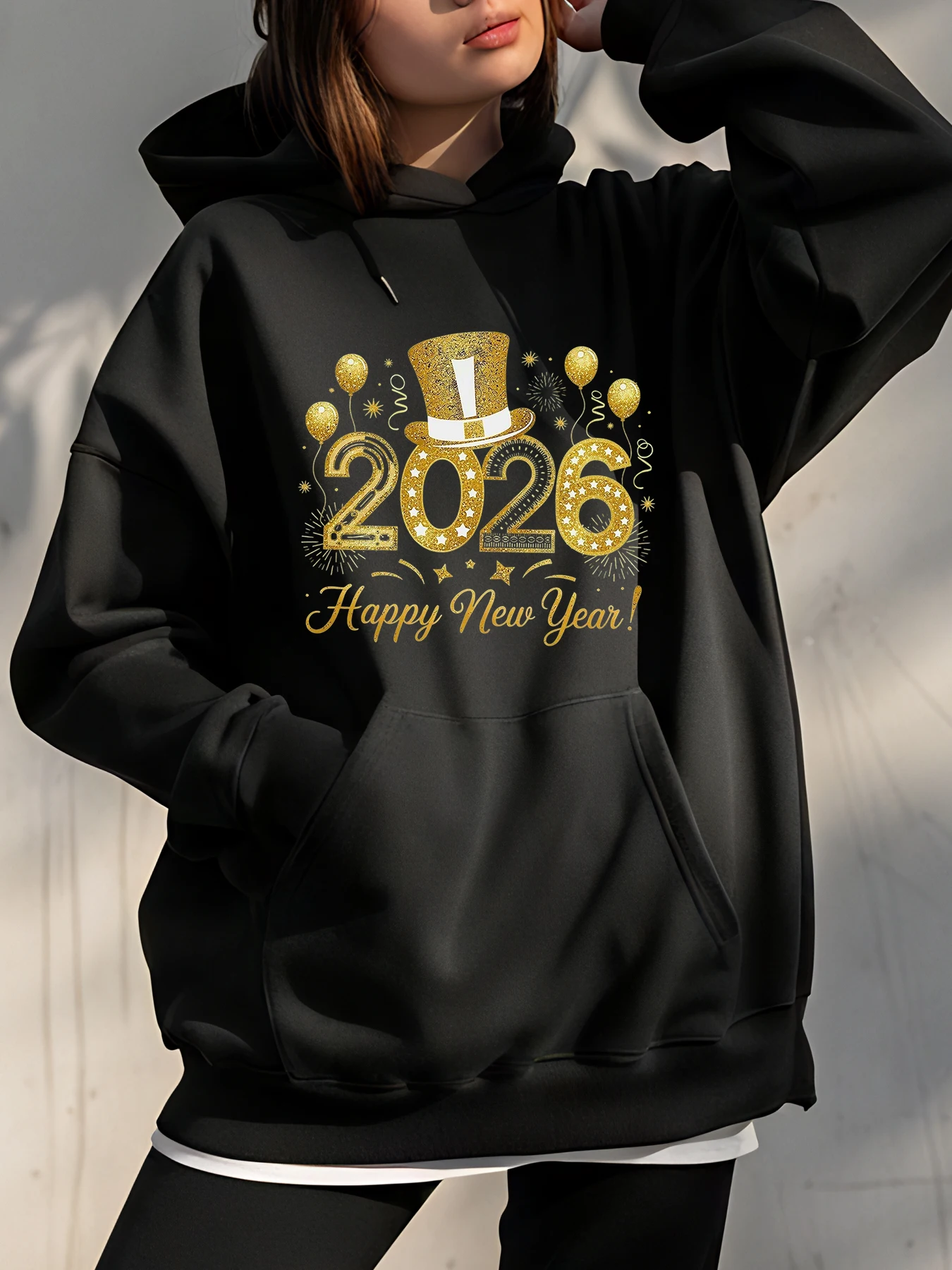Новый год 2026, золотой цилиндр, дизайнерская толстовка с капюшоном, вечерние, женская уличная одежда, модная повседневная одежда
Новый год 2026, золотой цилиндр, дизайнерская толстовка с капюшоном, вечерние, женская уличная одежда, модная повседневная одежда