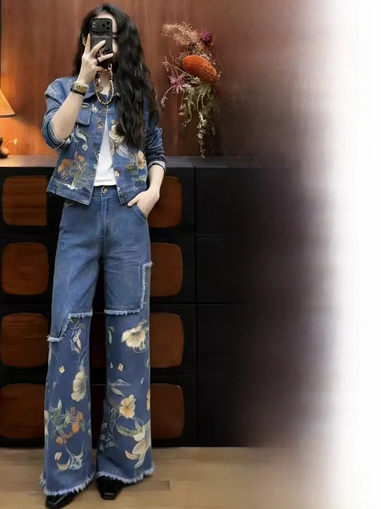 Fashionable Casual Spring Autumn Denim Wide Leg Pants Set Women's Stylish Slimming Two Piece Suit Polyester Fiber Long Sleeve
Fashionable Casual Spring Autumn Denim Wide Leg Pants Set Women's Stylish Slimming Two Piece Suit Polyester Fiber Long Sleeve