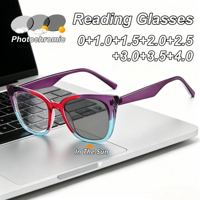 New Anti Blue Light Photochromic Presbyopia Glasses Women's Fashion Cat-Eye Frames Outdoor Color-Changing Lenses Reading Glasses
New Anti Blue Light Photochromic Presbyopia Glasses Women's Fashion Cat-Eye Frames Outdoor Color-Changing Lenses Reading Glasses
