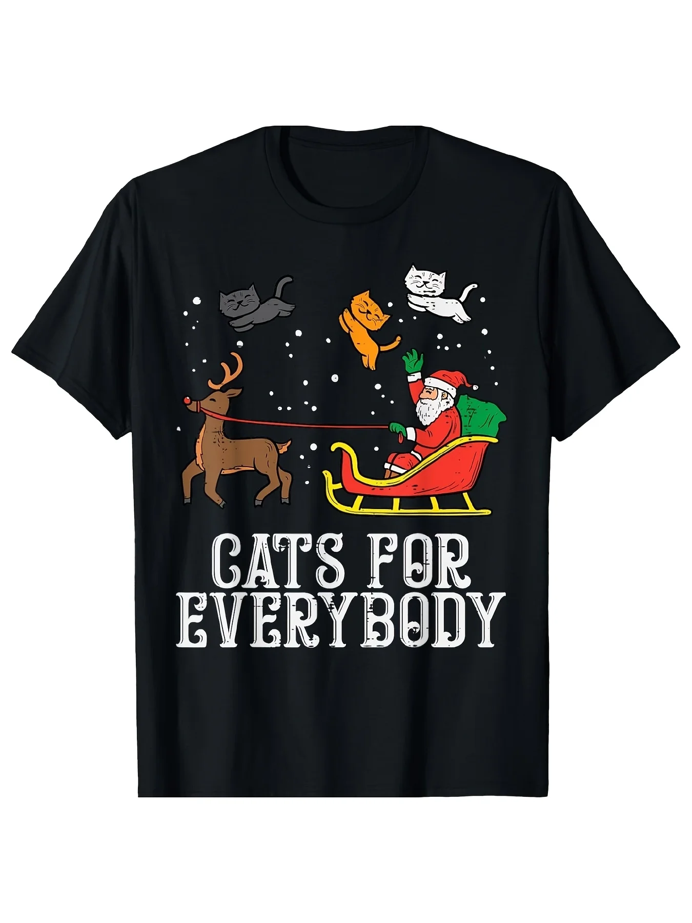 Men's Cat Christmas Tee - "CATS for EVERYBODY", Santa Sleigh & Cats, 100% Cotton
Men's Cat Christmas Tee - "CATS for EVERYBODY", Santa Sleigh & Cats, 100% Cotton