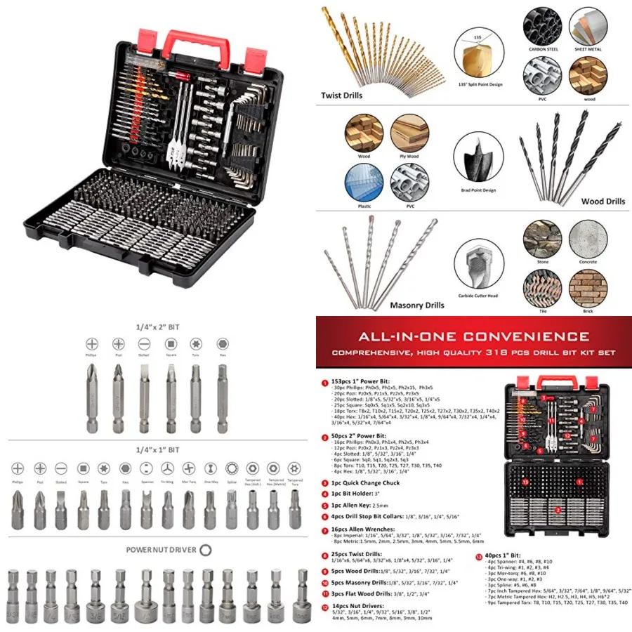 Drilling and Driving Accessory Kit 318-Pieces Screwdriver and Drill Bit Set
Drilling and Driving Accessory Kit 318-Pieces Screwdriver and Drill Bit Set
