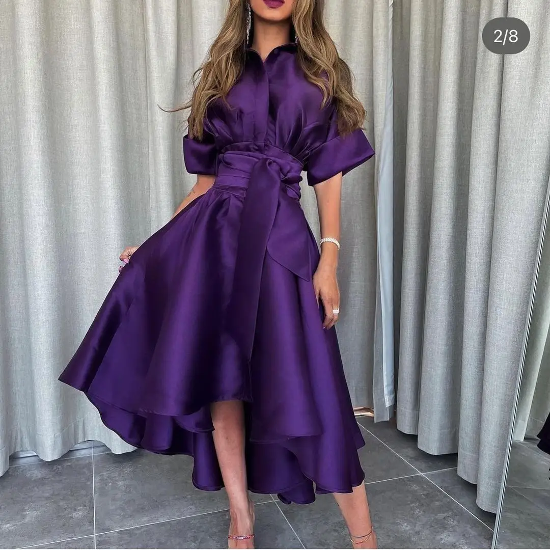 Sapmae V-neck Belt A-line Half Sleeve Tea-length Purple Ruffle Modern Elegant Prom Formal Evenning Party Dress For Women
Sapmae V-neck Belt A-line Half Sleeve Tea-length Purple Ruffle Modern Elegant Prom Formal Evenning Party Dress For Women