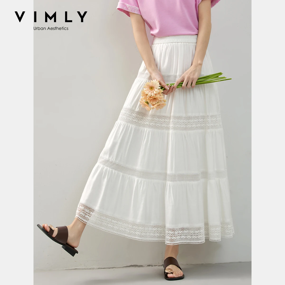 VIMLY White Midi Skirts Women's Summer Elegant 2025 Summer French Splicing Lace A-line Loose BUD Skirts Woman Clothing A1911
VIMLY White Midi Skirts Women's Summer Elegant 2025 Summer French Splicing Lace A-line Loose BUD Skirts Woman Clothing A1911