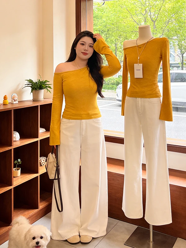 Yellow Shoulder-baring Side-collared Wide-leg Casual Pants Two-piece Set Spring 2026 Korean Style Loose Fit T-shirt Top
Yellow Shoulder-baring Side-collared Wide-leg Casual Pants Two-piece Set Spring 2026 Korean Style Loose Fit T-shirt Top