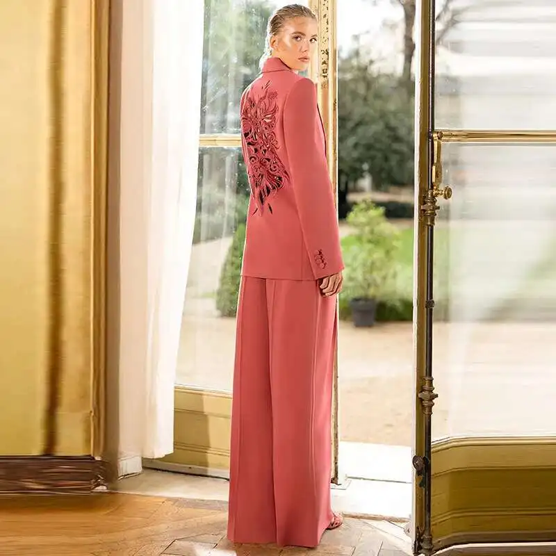 Luxury 2025 Spring Embroidery Hollow Out Two Piece Set Women's Blazers Long Trousers Suit Coats Wide Legs Pants Matching Sets
Luxury 2025 Spring Embroidery Hollow Out Two Piece Set Women's Blazers Long Trousers Suit Coats Wide Legs Pants Matching Sets