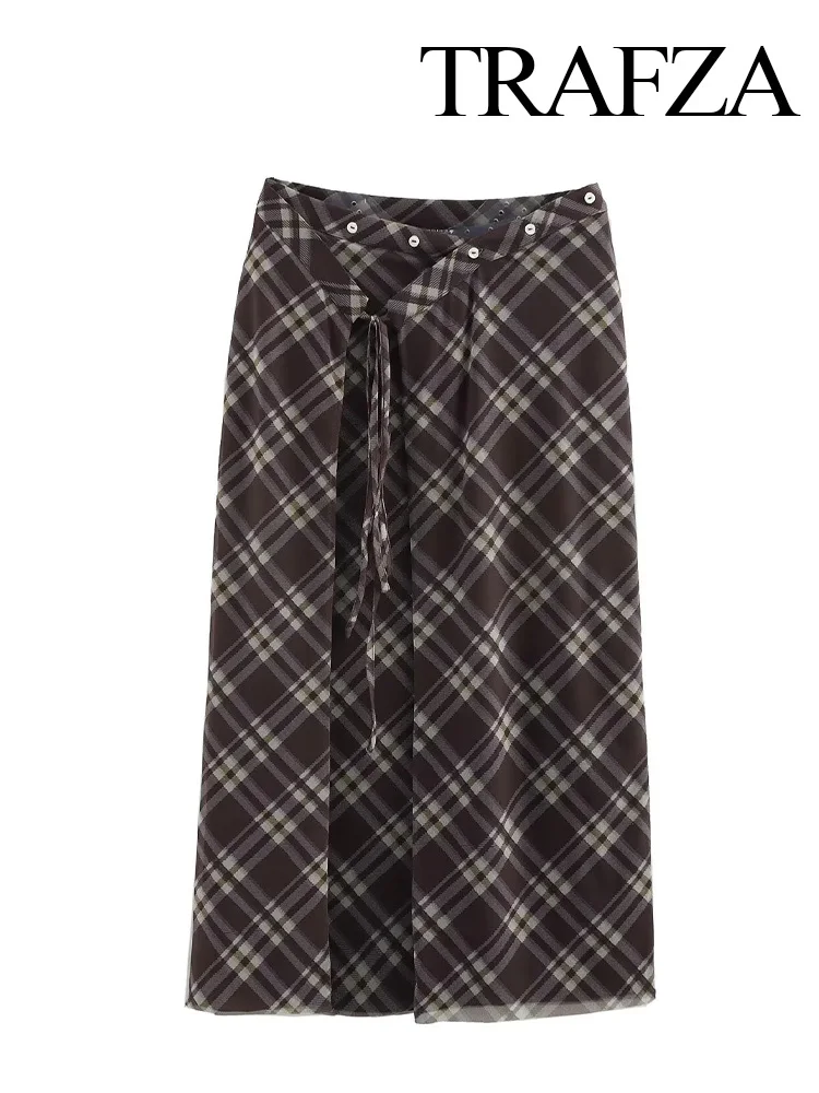 TRAFZA Women Elegant High Street High Waist Button Lace-up Decoration Long Skirt Autumn Female Plaid Midi Skirts Trendy Mujer
TRAFZA Women Elegant High Street High Waist Button Lace-up Decoration Long Skirt Autumn Female Plaid Midi Skirts Trendy Mujer