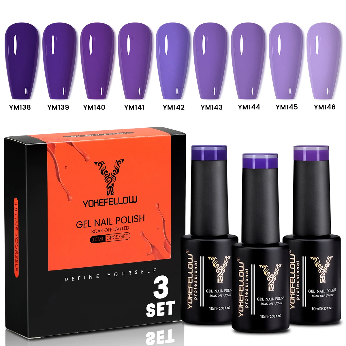 YOKEFELLOW Gel Nail Polish 3 Color Purple Series Gel Nail Polish Set for Nail Art Design Soak Off UV LED Gel Polish for DIY Home
YOKEFELLOW Gel Nail Polish 3 Color Purple Series Gel Nail Polish Set for Nail Art Design Soak Off UV LED Gel Polish for DIY Home