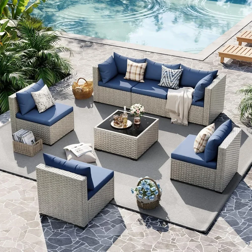 Outdoor Patio Furniture Set, 7-Piece PE Wicker Sectional Sofa with Tea Table, Outdoor Conversation Set, Garden Furniture Sets
Outdoor Patio Furniture Set, 7-Piece PE Wicker Sectional Sofa with Tea Table, Outdoor Conversation Set, Garden Furniture Sets