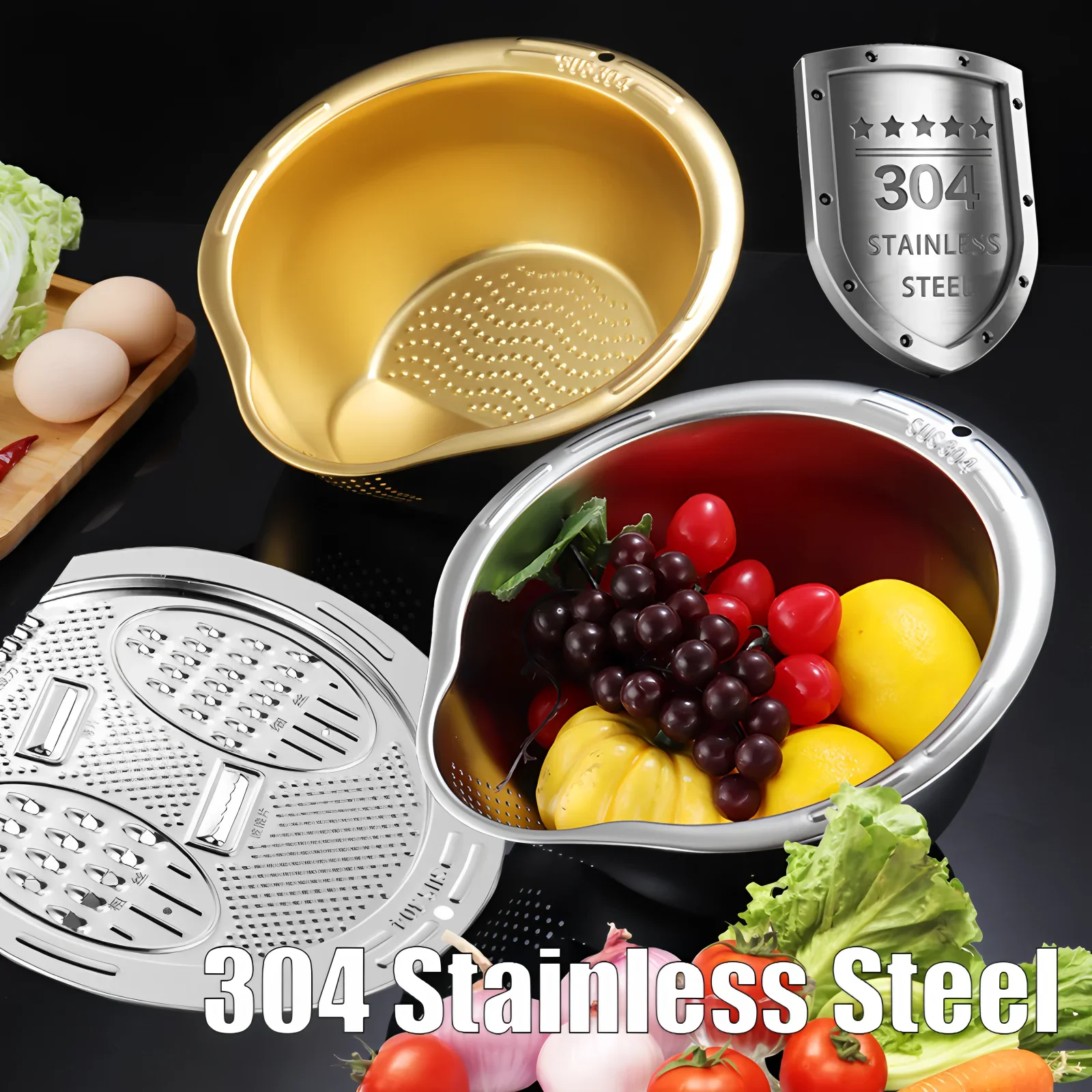 304 Stainless Steel Drain Basket Multifunctional Kitchen Rice Strainer Portable Food Washing Colander Vegetable Chopper Utensil
304 Stainless Steel Drain Basket Multifunctional Kitchen Rice Strainer Portable Food Washing Colander Vegetable Chopper Utensil