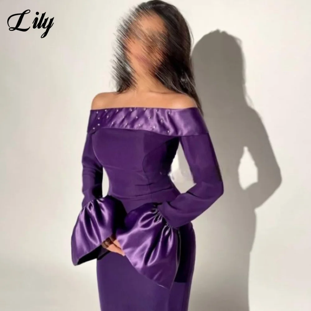 Lily Purple Party Gown Off Shoulder Prom Dress Trumpet Full Sleeve Wedding Evening Dress Corset Back robes de soirée Customized
Lily Purple Party Gown Off Shoulder Prom Dress Trumpet Full Sleeve Wedding Evening Dress Corset Back robes de soirée Customized