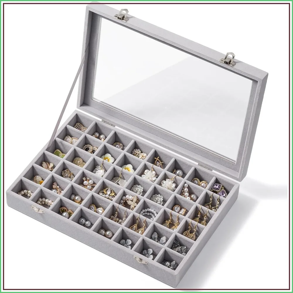 48 Grid Velvet Earring Organizer with Lid, Jewelry Tray for Studs, Rings, Necklaces, Vanity Storage, 13x8.6x2.4 Inches, Grey
48 Grid Velvet Earring Organizer with Lid, Jewelry Tray for Studs, Rings, Necklaces, Vanity Storage, 13x8.6x2.4 Inches, Grey