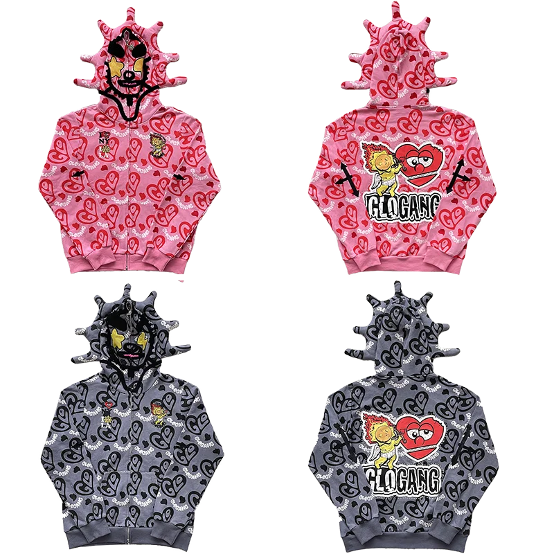 Glo Gang the Glory Full Zip Hoodie Drink Cartoon Print Rhinestone Zipper Sweatirt Straight Leg Autumn Faion Youth Clothing
Glo Gang the Glory Full Zip Hoodie Drink Cartoon Print Rhinestone Zipper Sweatirt Straight Leg Autumn Faion Youth Clothing