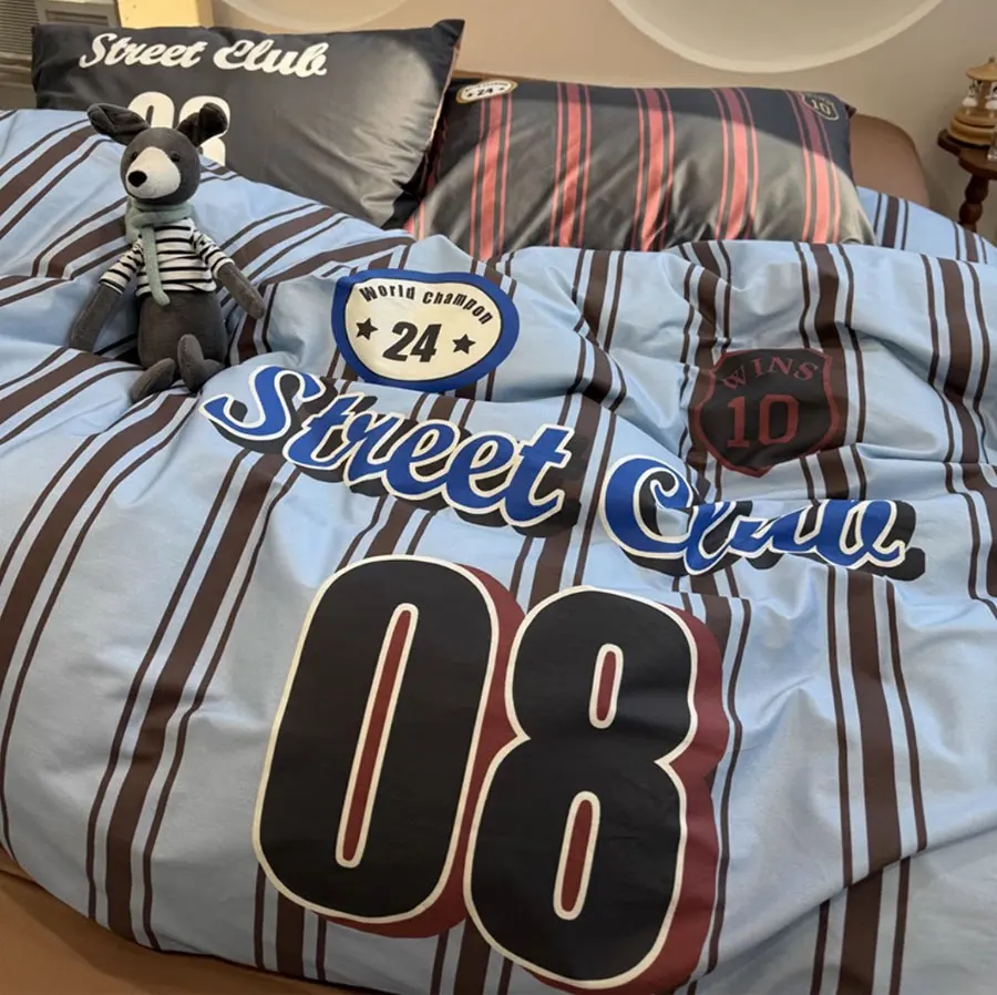 Classic fashion blue red stripe bedding set single double,twin full queen king cotton home textile sheet pillow case quilt cover 
Classic fashion blue red stripe bedding set single double,twin full queen king cotton home textile sheet pillow case quilt cover