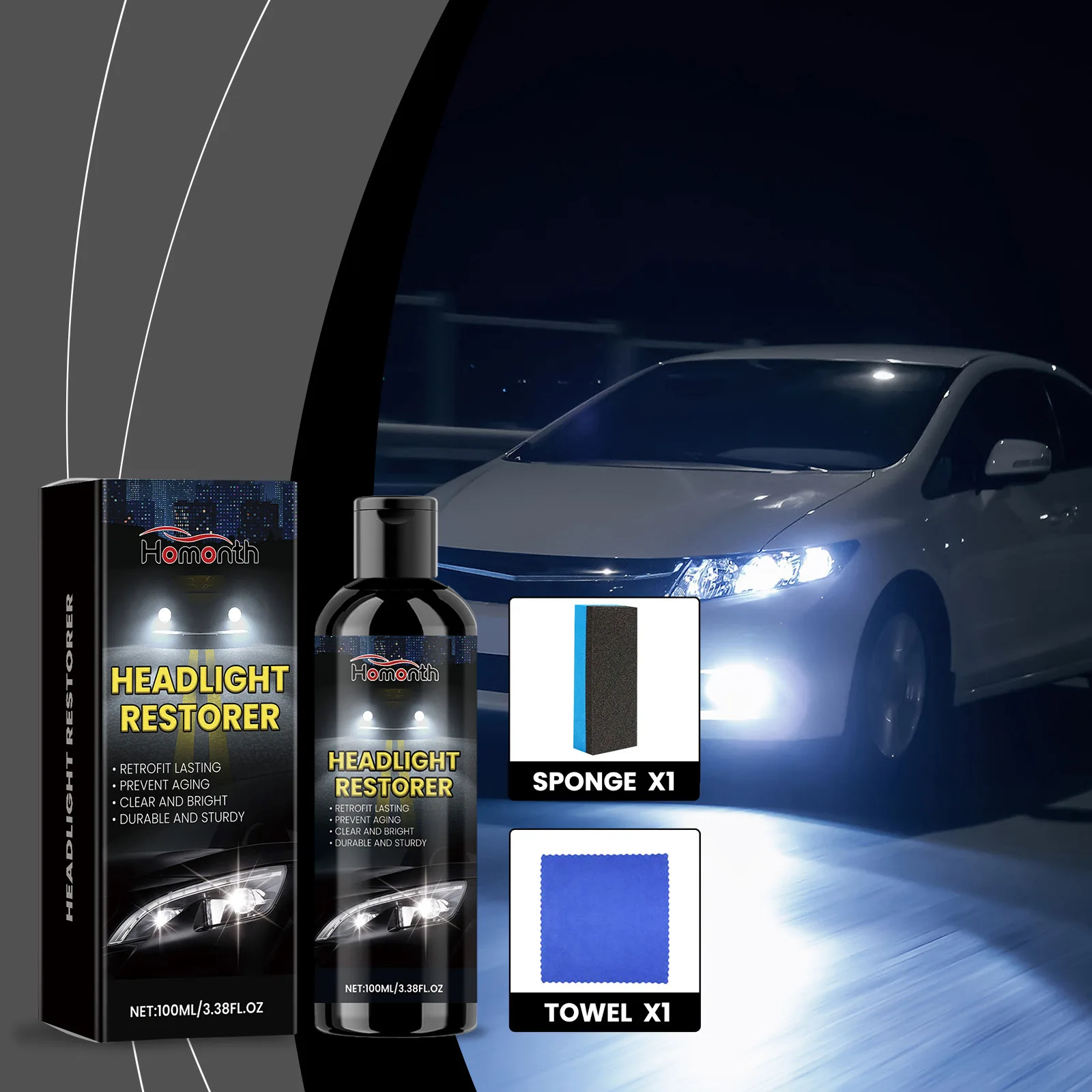 Car Headlight Restorer 100ml - Lens Polish & Cleaner Kit, Helps Remove Oxidation Yellowing, Restores Clarity for Brighter Lights
Car Headlight Restorer 100ml - Lens Polish & Cleaner Kit, Helps Remove Oxidation Yellowing, Restores Clarity for Brighter Lights