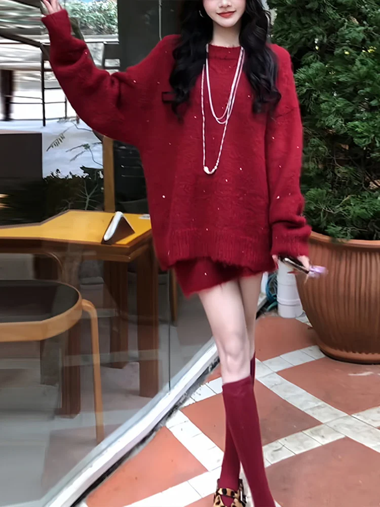 Корейский комплект из свитера и юбки Cisas Aosphere, красный, женский, повседневный, свободный крой, с высокой талией, двухцветный, зимний наряд
Корейский комплект из свитера и юбки Cisas Aosphere, красный, женский, повседневный, свободный крой, с высокой талией, двухцветный, зимний наряд