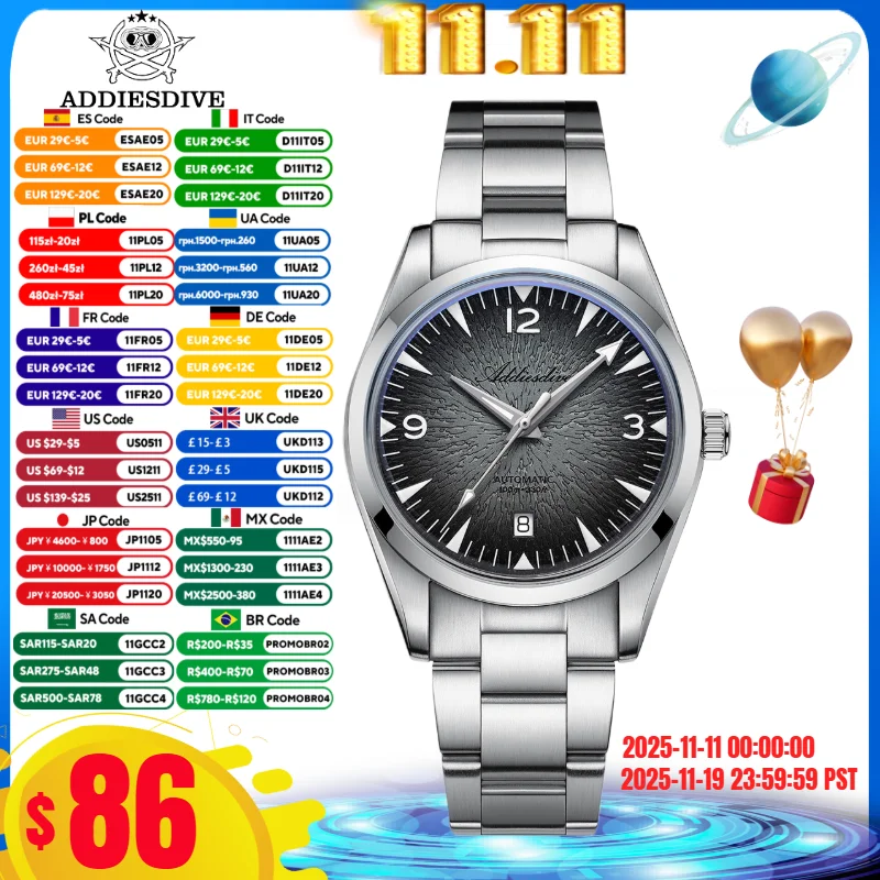 ADDIESDIVE 39 мм мужские часы 100 м водонепроницаемые светящиеся пузырьковое зеркальное стекло нержавеющая сталь 316L 8215 автоматические механические часы AD2508
ADDIESDIVE 39 мм мужские часы 100 м водонепроницаемые светящиеся пузырьковое зеркальное стекло нержавеющая сталь 316L 8215 автоматические механические часы AD2508