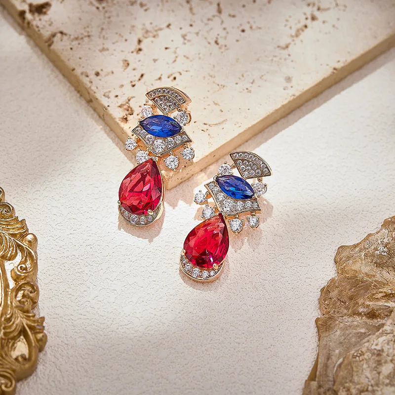 Heavy Red Blue Contrast Earrings Gold Plated Royal Full Zircon Teardrop for Women
Heavy Red Blue Contrast Earrings Gold Plated Royal Full Zircon Teardrop for Women