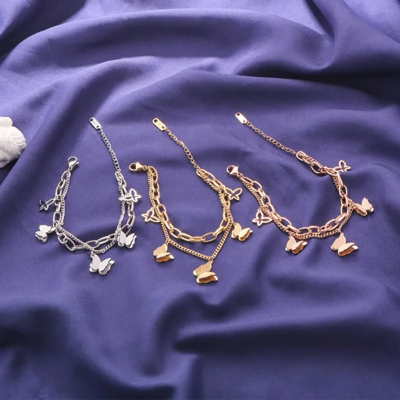 Rose gold butterfly double layer bracelet for female Korean version simple personality ins niche design girlfriend sisters chain
Rose gold butterfly double layer bracelet for female Korean version simple personality ins niche design girlfriend sisters chain