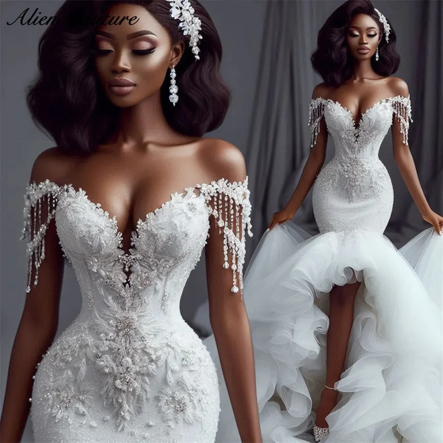 New Design 2025 Mermaid Wedding Gowns Off Shoulder Beading Ruffles Crystals Bridal Robe De Mariee Customized
New Design 2025 Mermaid Wedding Gowns Off Shoulder Beading Ruffles Crystals Bridal Robe De Mariee Customized