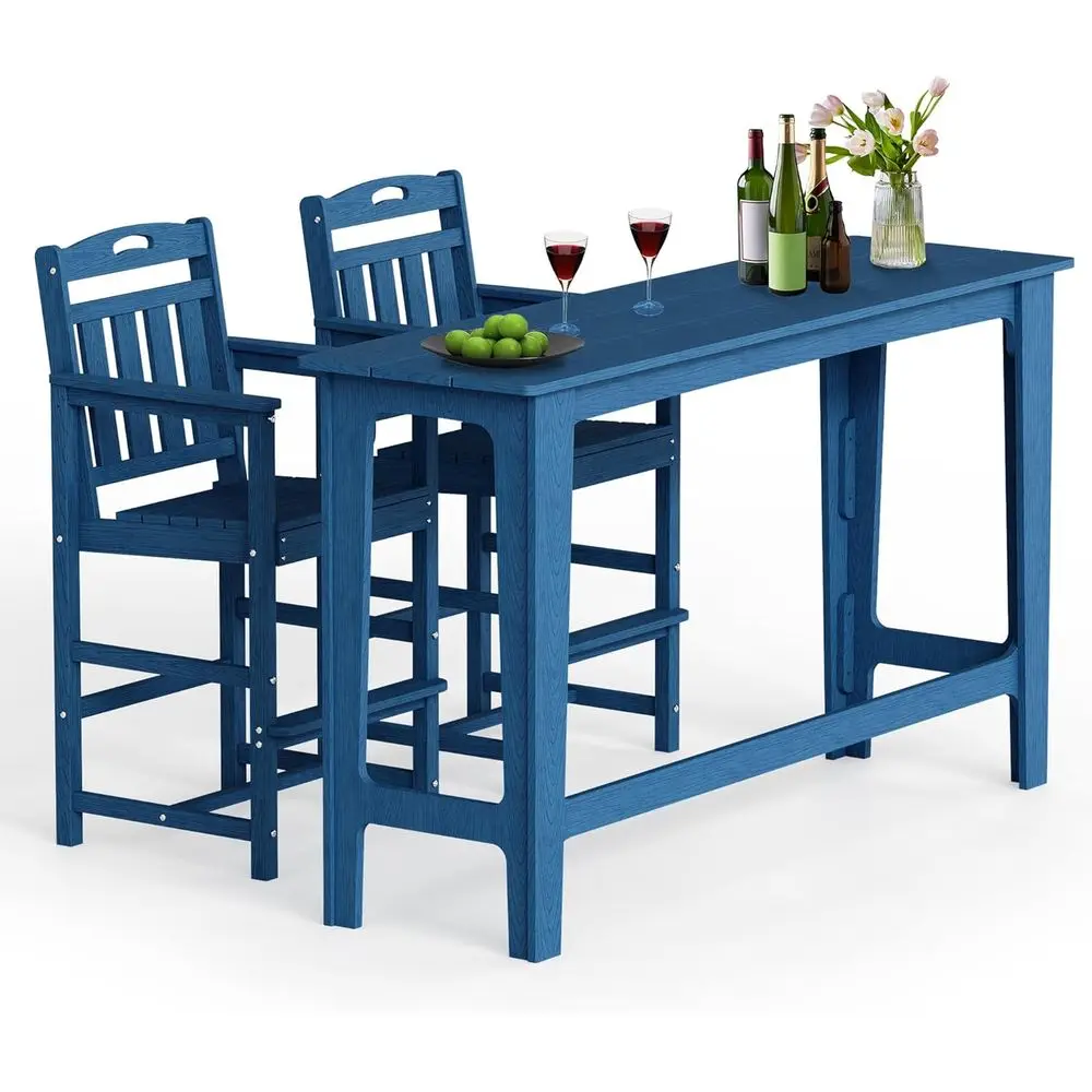 60 Long High-Top Outdoor Table Set with 2 Oversized Adirondack Chairs, All-Weather Patio Furniture, Navy Blue
60 Long High-Top Outdoor Table Set with 2 Oversized Adirondack Chairs, All-Weather Patio Furniture, Navy Blue
