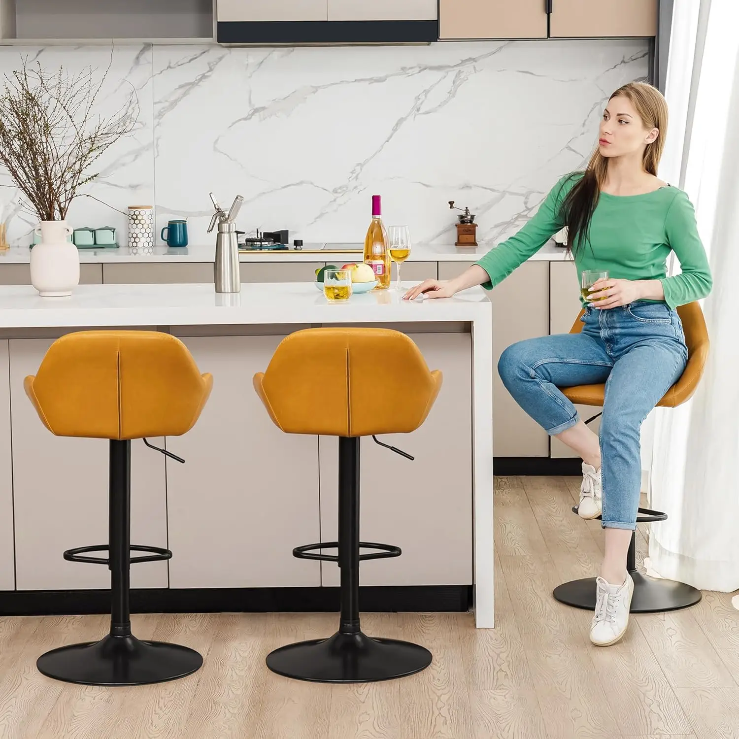 Adjustable Swivel Bar Stools 3pcs Faux Leather Counter Height Back Support Footrest Kitchen Dining Pub, Customized
Adjustable Swivel Bar Stools 3pcs Faux Leather Counter Height Back Support Footrest Kitchen Dining Pub, Customized