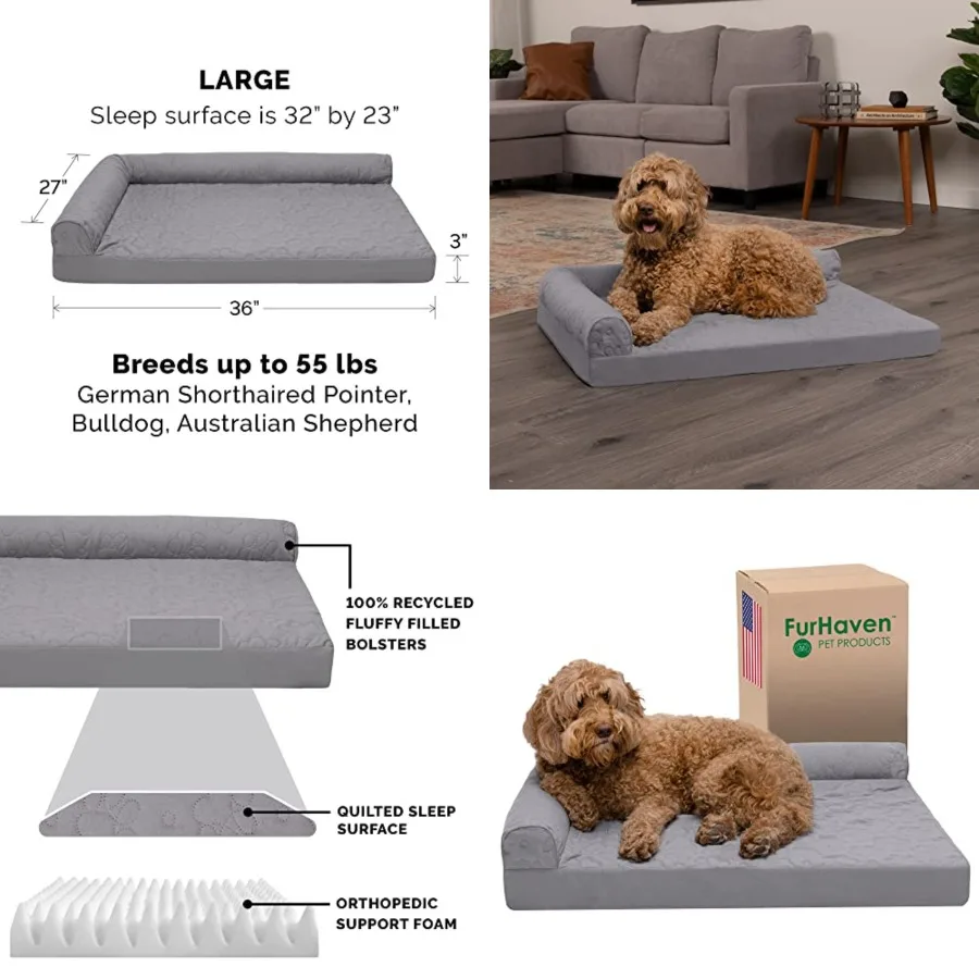 Orthopedic Dog Bed for/ Dogs w/ Removable Bolsters Washable Cover, For Dogs Up to 55 lbs - Pinsonic Quilted Paw L Shaped Chaise
Orthopedic Dog Bed for/ Dogs w/ Removable Bolsters Washable Cover, For Dogs Up to 55 lbs - Pinsonic Quilted Paw L Shaped Chaise