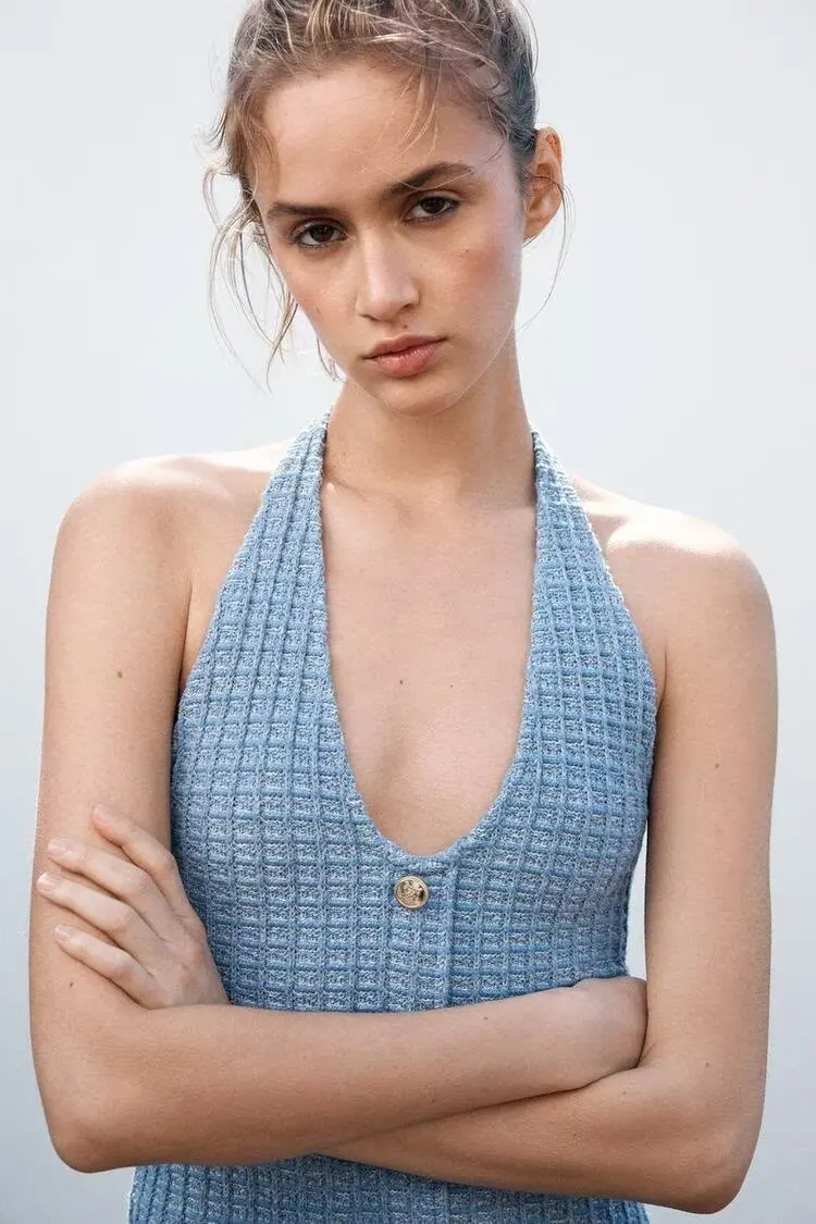 B6347 ZA25 Summer New Women's Small Fragrant Style Slim Fit Elastic Hanging Neck Collar Fashion Style Dress for Women 5063340
B6347 ZA25 Summer New Women's Small Fragrant Style Slim Fit Elastic Hanging Neck Collar Fashion Style Dress for Women 5063340