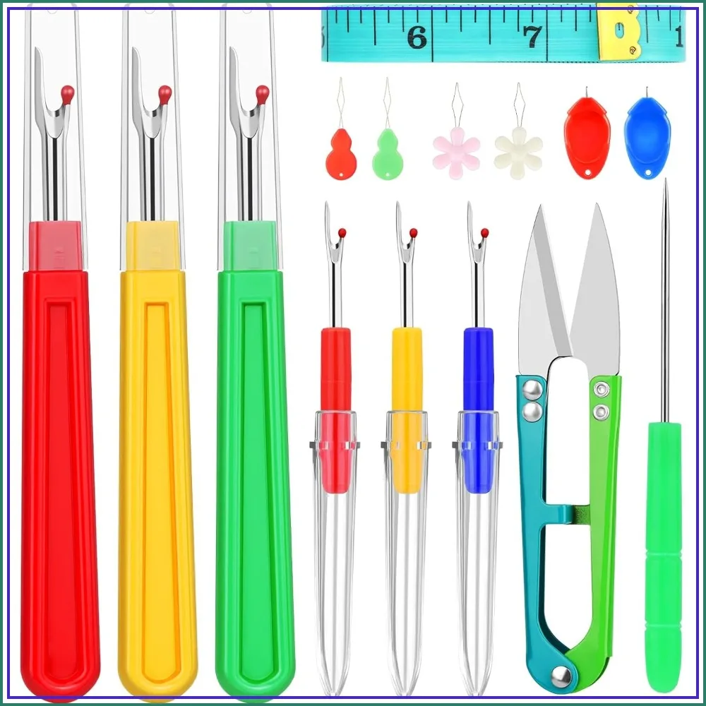 15PCS Sewing Seam Rippers, Stitch Remover, Needle Threaders, Tape Measure, Awl, Thread Snips Set
15PCS Sewing Seam Rippers, Stitch Remover, Needle Threaders, Tape Measure, Awl, Thread Snips Set