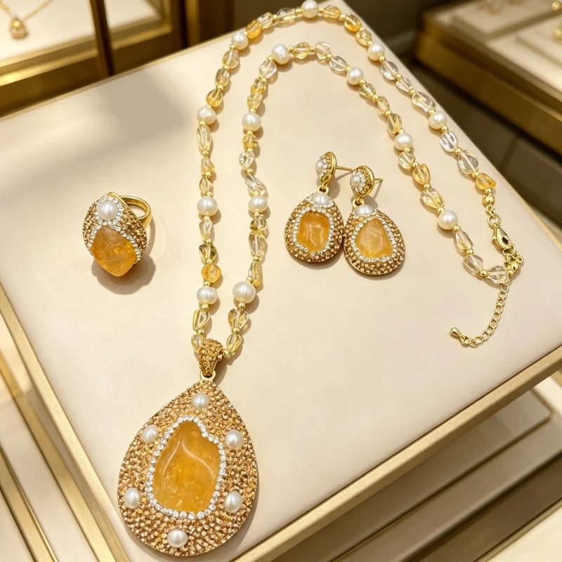 High Quality Citrine Crystal Freshwater Pearl Jewelry Set Necklace Earrings Ring Women Luxury Wedding Gift
High Quality Citrine Crystal Freshwater Pearl Jewelry Set Necklace Earrings Ring Women Luxury Wedding Gift
