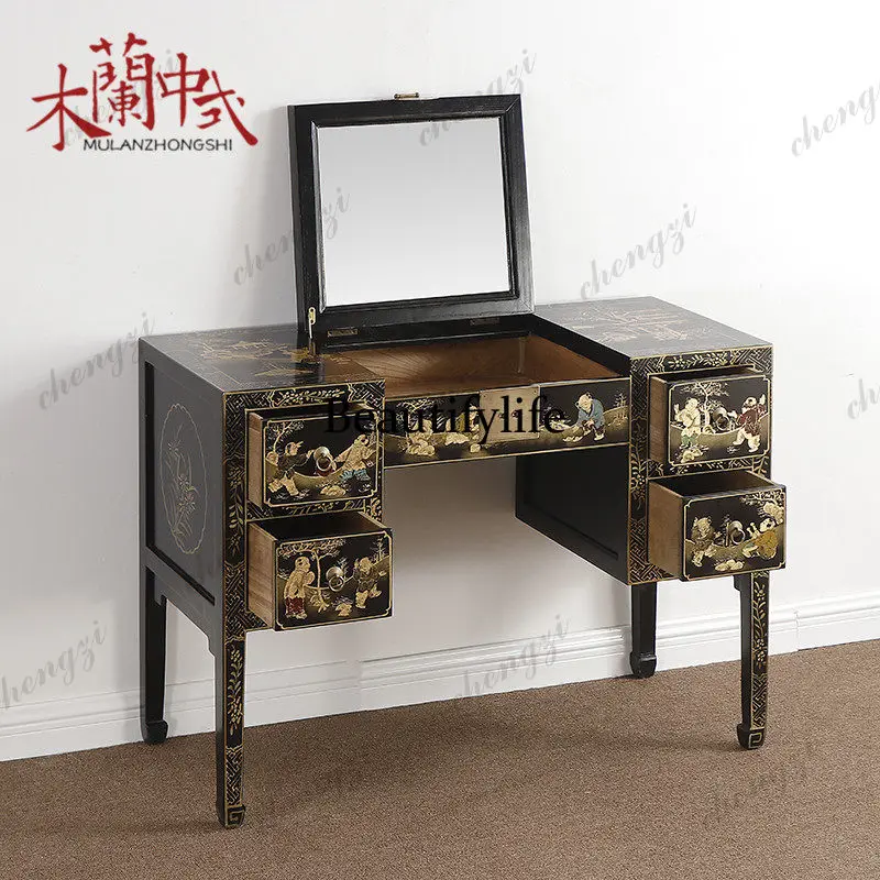 New Chinese dresser hand-painted gold-painted black paint dresser solid wood storage clamshell classical furniture
New Chinese dresser hand-painted gold-painted black paint dresser solid wood storage clamshell classical furniture
