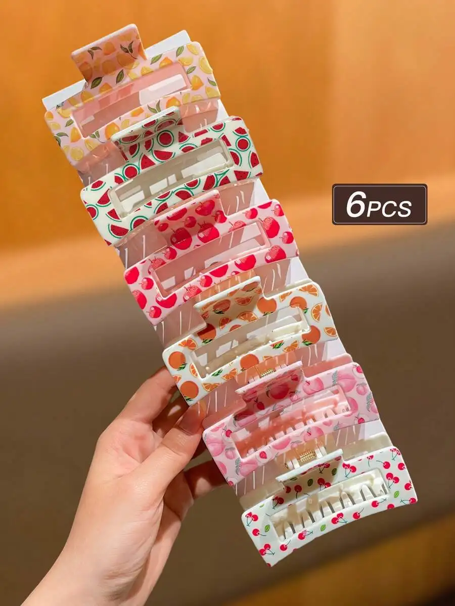 6PCS Fruit Print Rectangular Hair Claw Clips For Women Strong Grip Daily Casual Accessory
6PCS Fruit Print Rectangular Hair Claw Clips For Women Strong Grip Daily Casual Accessory