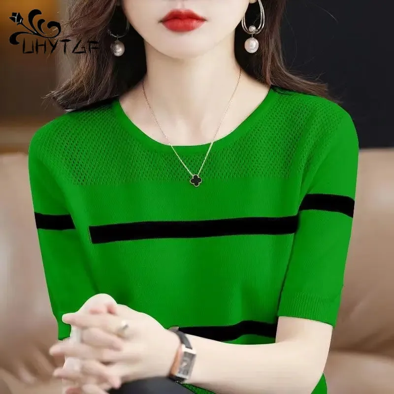 Spring Summer O Neck Vintage Striped Patchwork Knitting Tee Ladies Loose Casual All-match Pullover Top Women Hollow Out T-shirt
Spring Summer O Neck Vintage Striped Patchwork Knitting Tee Ladies Loose Casual All-match Pullover Top Women Hollow Out T-shirt
