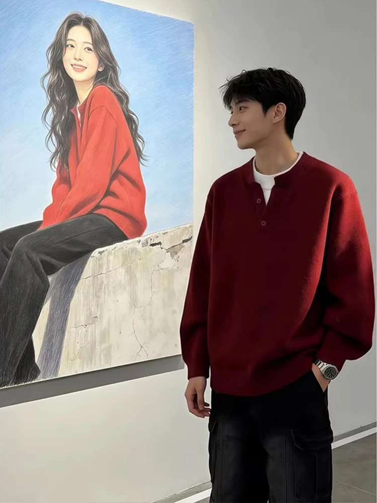 Red Henry Collar Knitted Sweater Men's Winter Faionable Base Layer round Ne Inner Wear Loose Fit Long Sve Color
Red Henry Collar Knitted Sweater Men's Winter Faionable Base Layer round Ne Inner Wear Loose Fit Long Sve Color