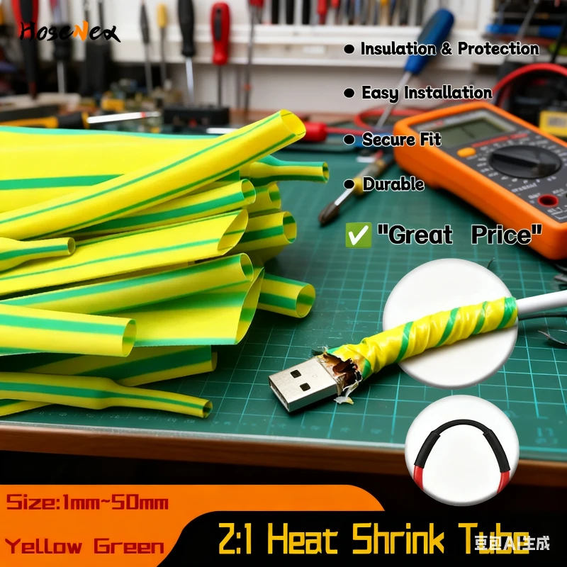 Heat Shrink Tube DIY Cable Repair Polyolefin Shrinkable Tubing Insulation Case Sleeve Wrap Yellow Green Dia 1mm ~ 50mm 2:1
Heat Shrink Tube DIY Cable Repair Polyolefin Shrinkable Tubing Insulation Case Sleeve Wrap Yellow Green Dia 1mm ~ 50mm 2:1