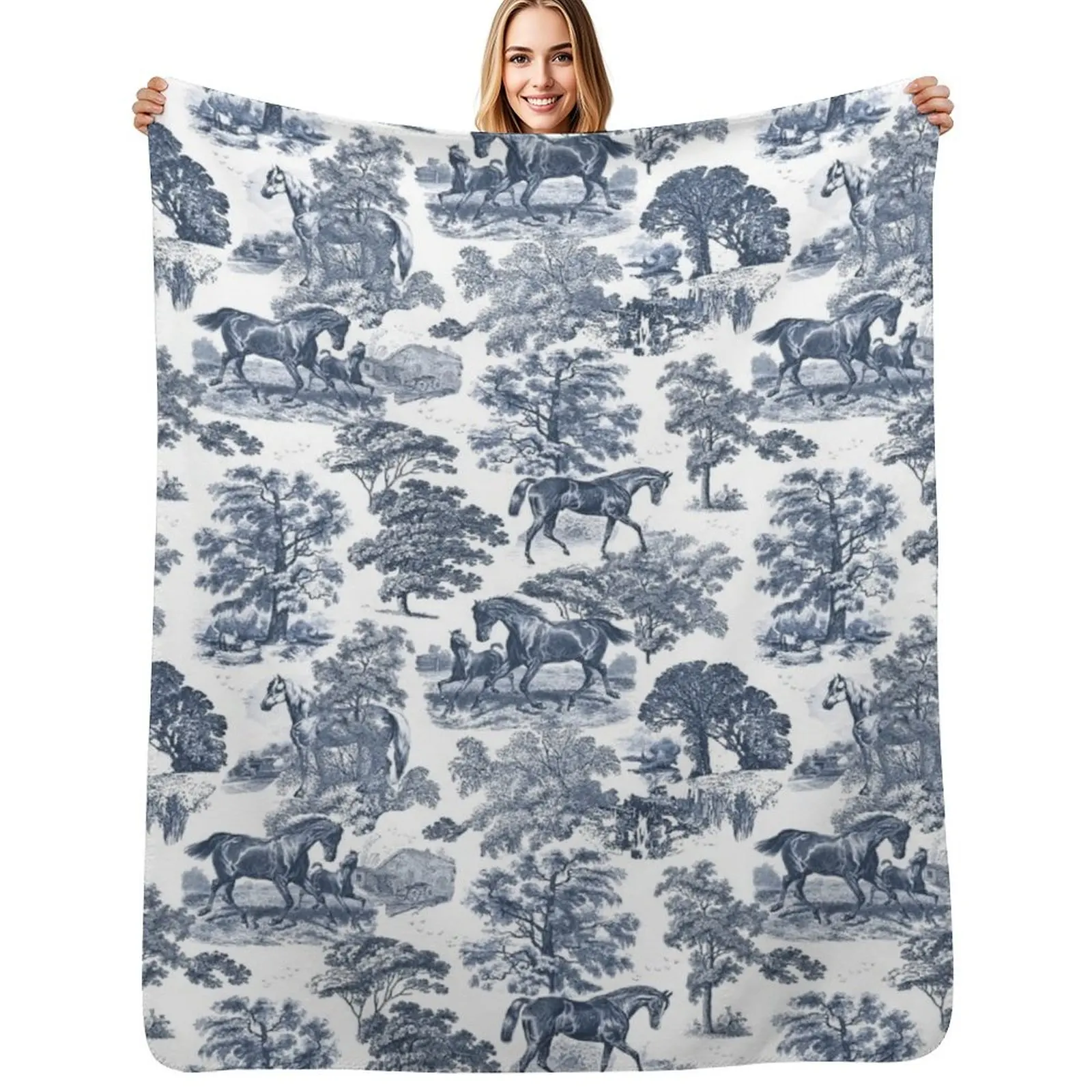 Elegant Vintage Rustic Blue Toile Horses Pattern Throw Blanket Men's Soft Warm Throw Blanket for Couch
Elegant Vintage Rustic Blue Toile Horses Pattern Throw Blanket Men's Soft Warm Throw Blanket for Couch