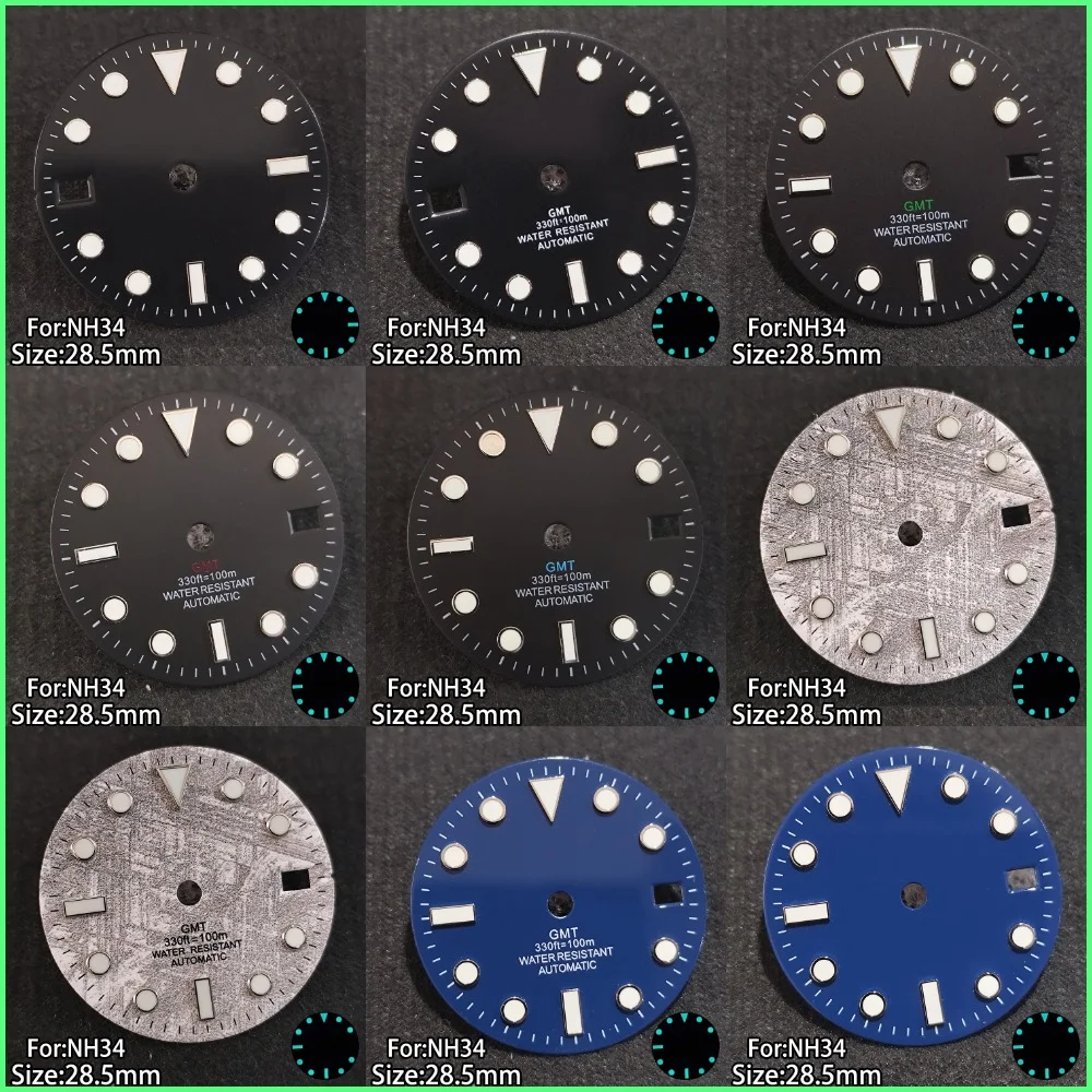 For NH34 Watch 28.5mm GMT Dial For NH34 Series Movement Calendar Dials Watchmaking Parts Blue Luminous Hands Meteorite Texture
For NH34 Watch 28.5mm GMT Dial For NH34 Series Movement Calendar Dials Watchmaking Parts Blue Luminous Hands Meteorite Texture