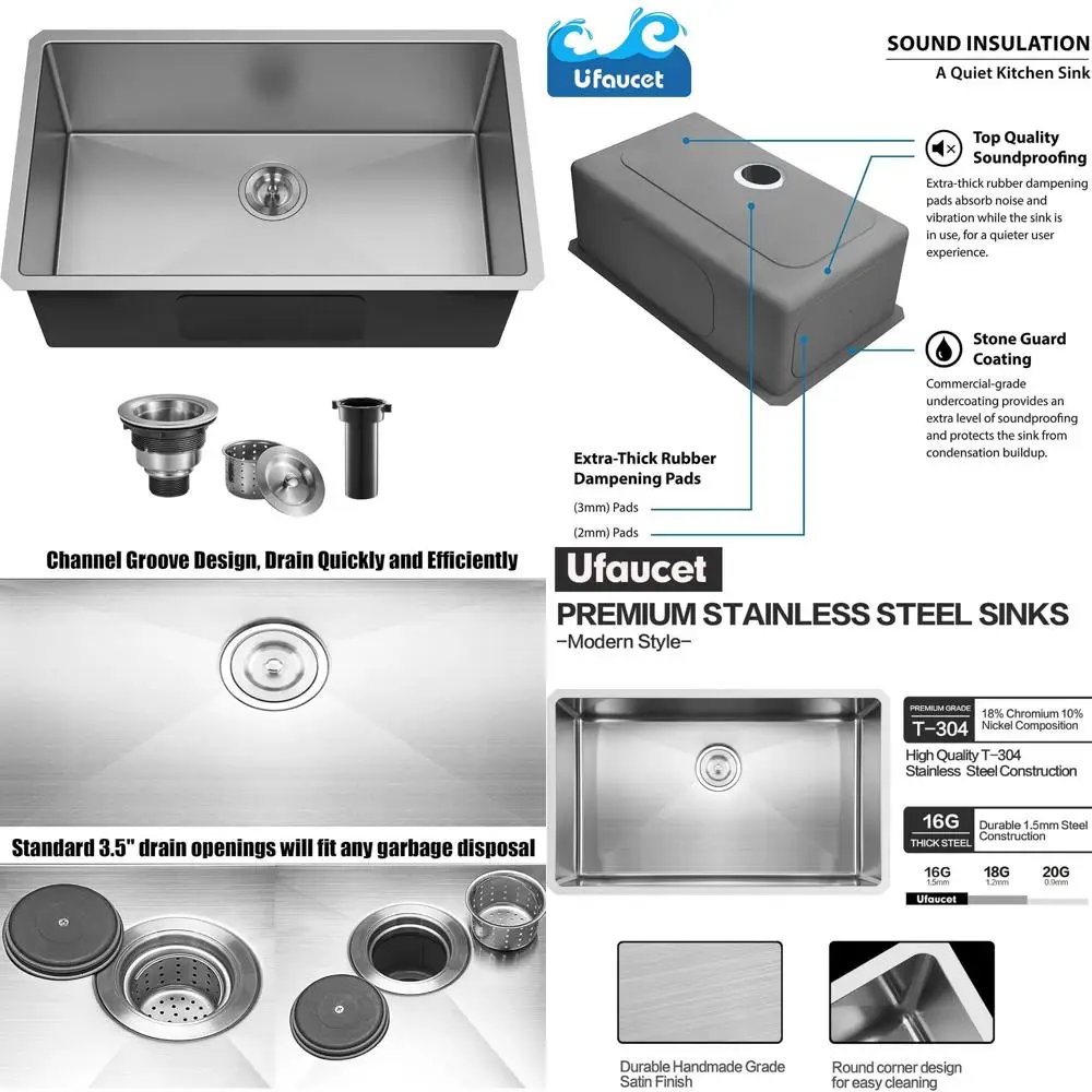 Stainless Steel 30 Inch Undermount Single Bowl Kitchen Sink with 9 Inch Depth and Brushed Finish for Modern Home Kitchens
Stainless Steel 30 Inch Undermount Single Bowl Kitchen Sink with 9 Inch Depth and Brushed Finish for Modern Home Kitchens