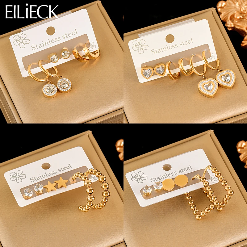 EILIECK 316L Stainless Steel Heart White Zircon Earrings Set For Women Fashion New 18K Gold Plated Ear Waterproof Jewelry Gift
EILIECK 316L Stainless Steel Heart White Zircon Earrings Set For Women Fashion New 18K Gold Plated Ear Waterproof Jewelry Gift